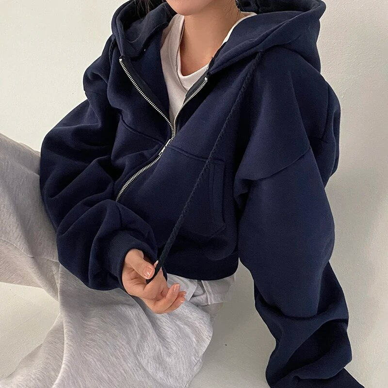 Hoodie | Women Cropped Hoodie | White Zip Up