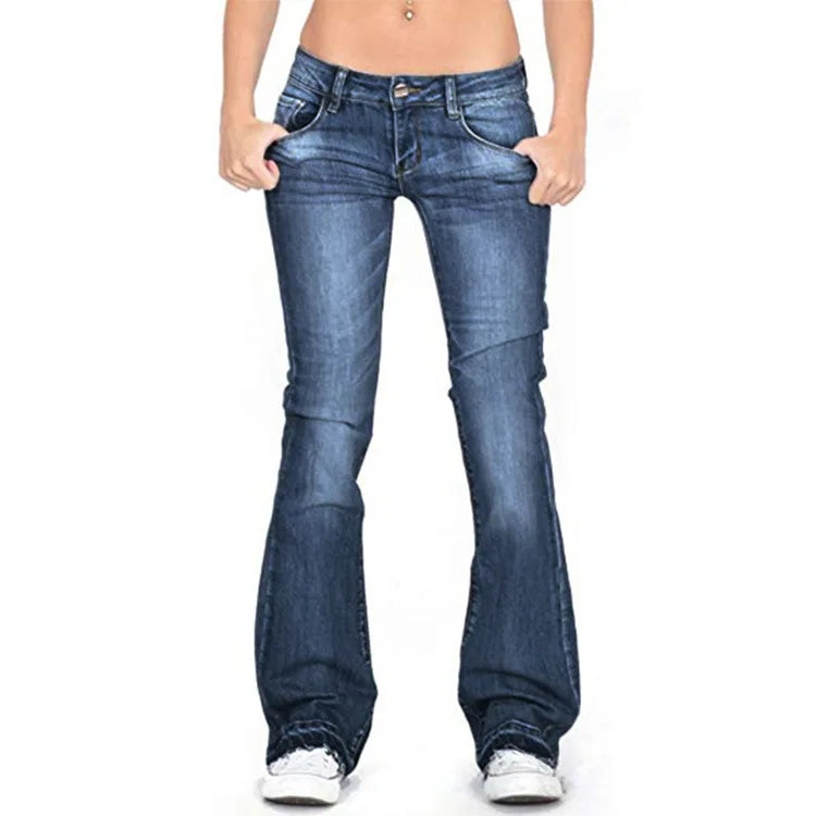 Women Flared Blue Jeans | Low Waist