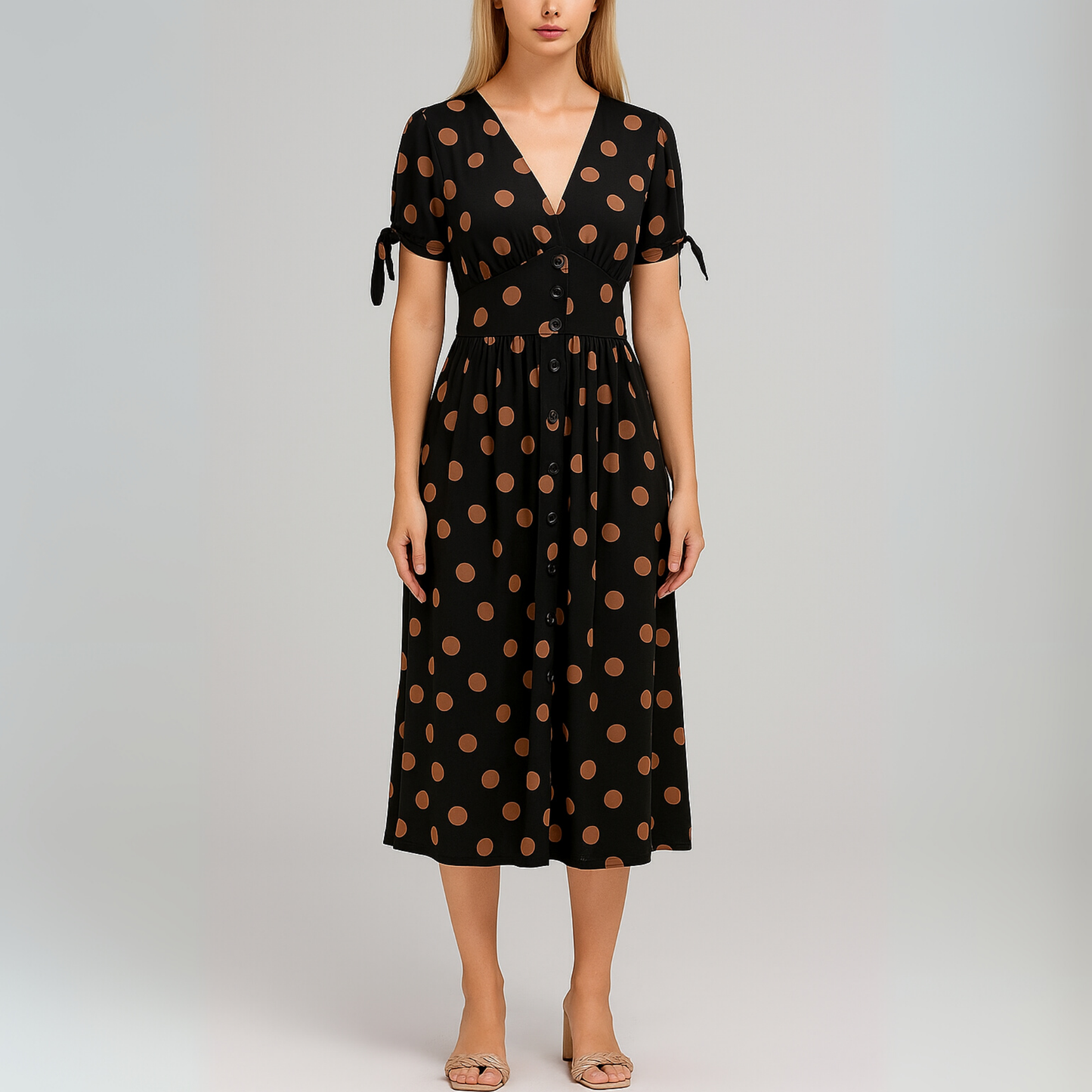 Women Polka Dot Midi Dress | Buttoned Fit