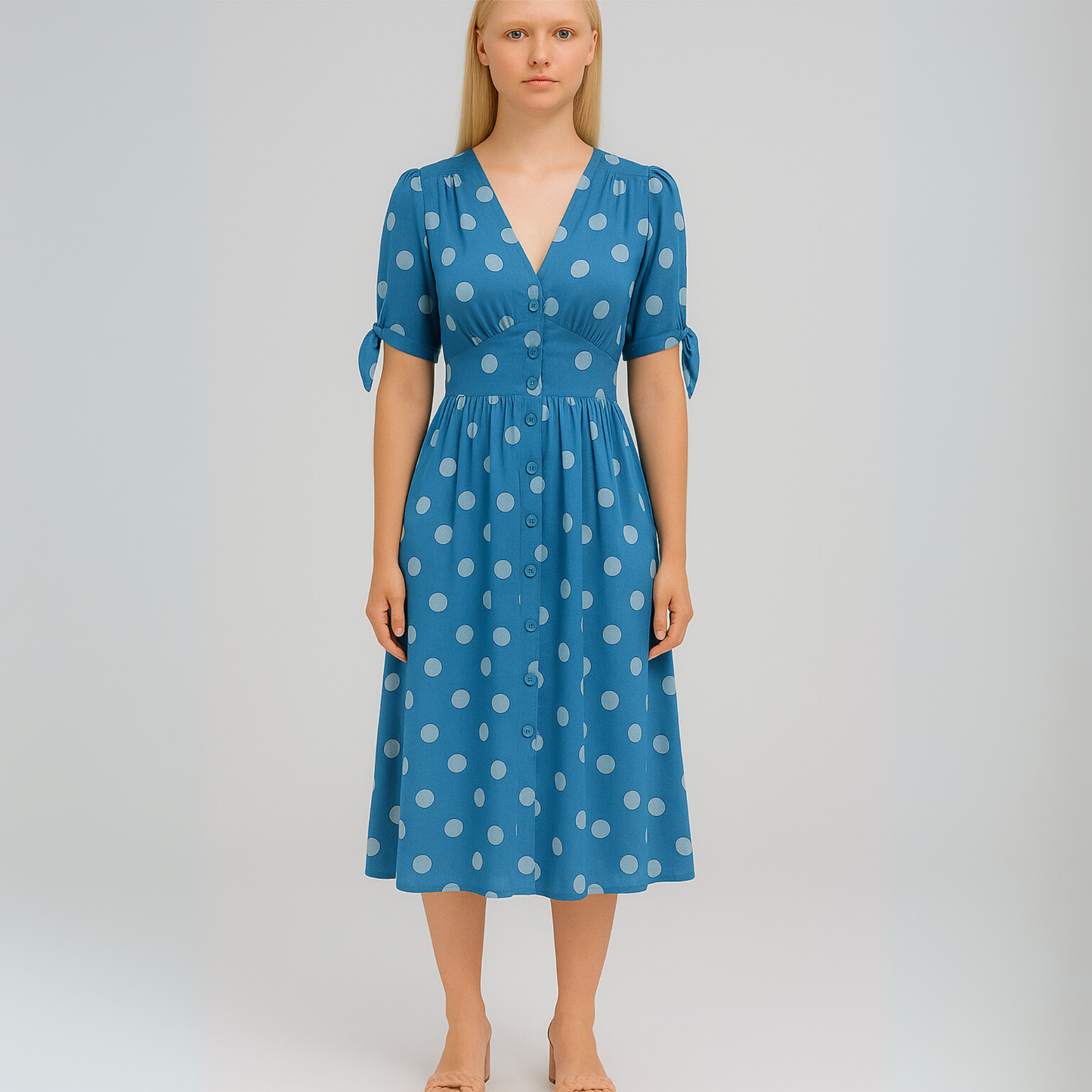 Women Polka Dot Midi Dress | Buttoned Fit