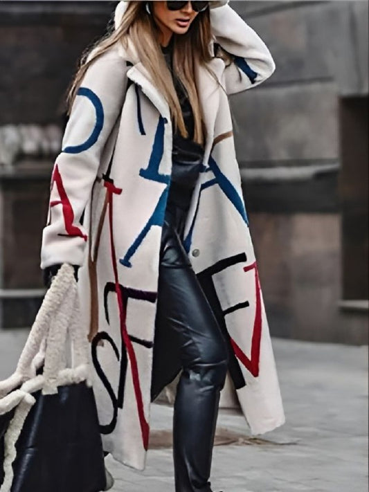 Coat | Women Printed Long Coat | Wide Collar