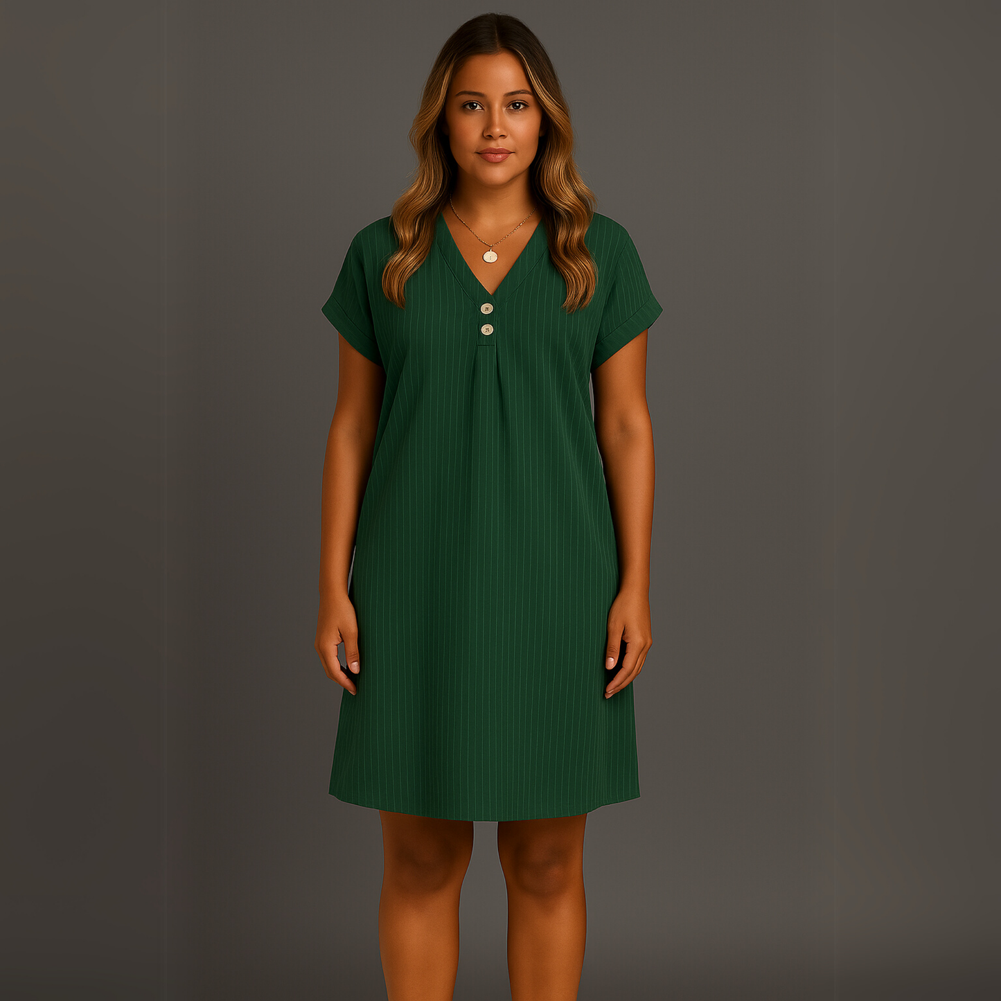 Women Loose Fit Mini Dress | V Neck