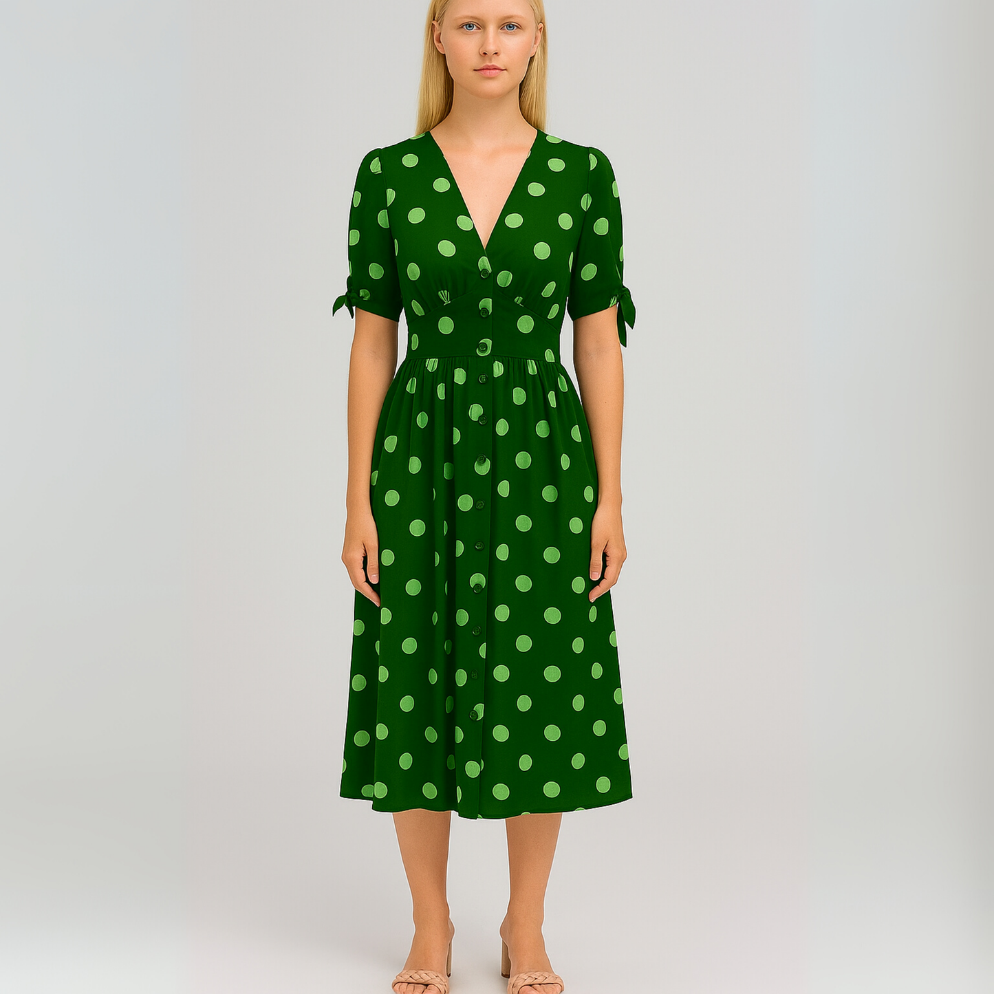 Women Polka Dot Midi Dress | Buttoned Fit