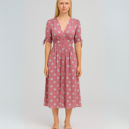 Women Polka Dot Midi Dress | Buttoned Fit