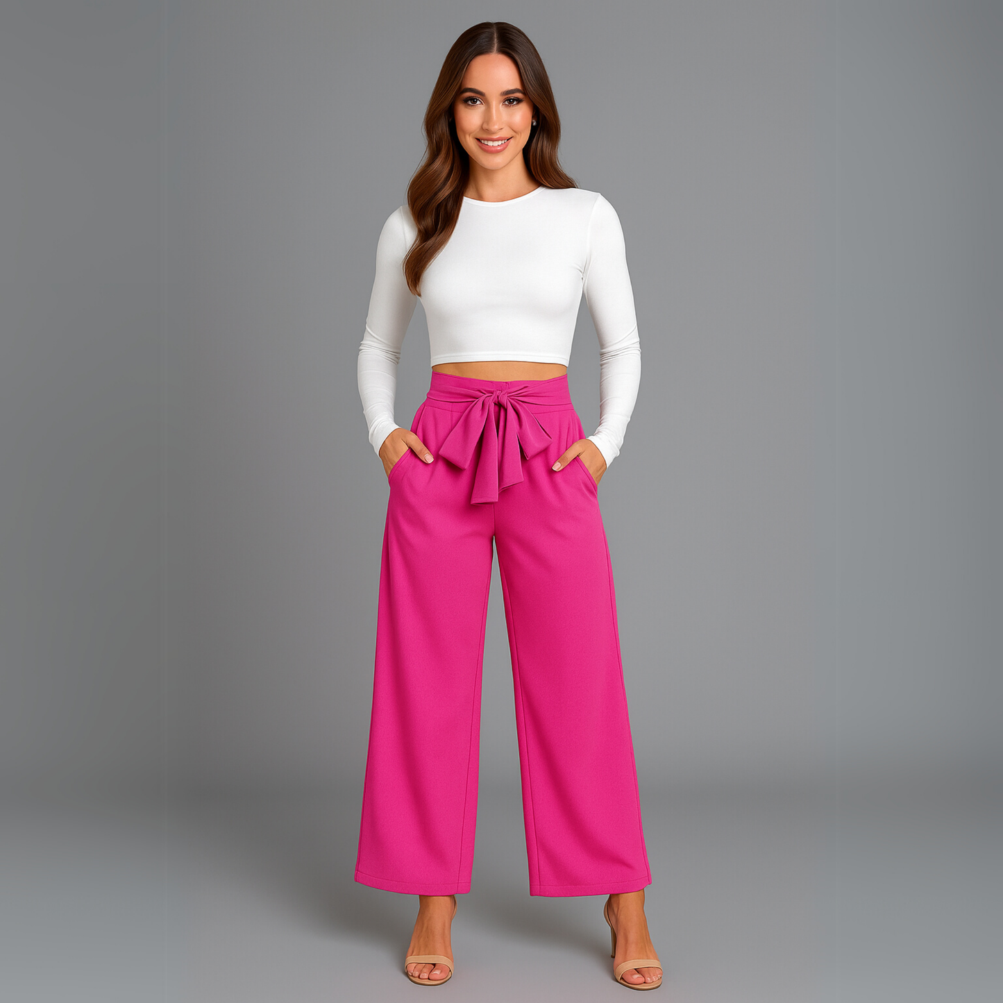 Women High Waist Wide Leg Pants | Tie Waist