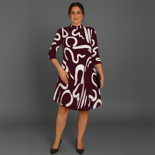 Women Abstract Print Mini Dress | Long Sleeve