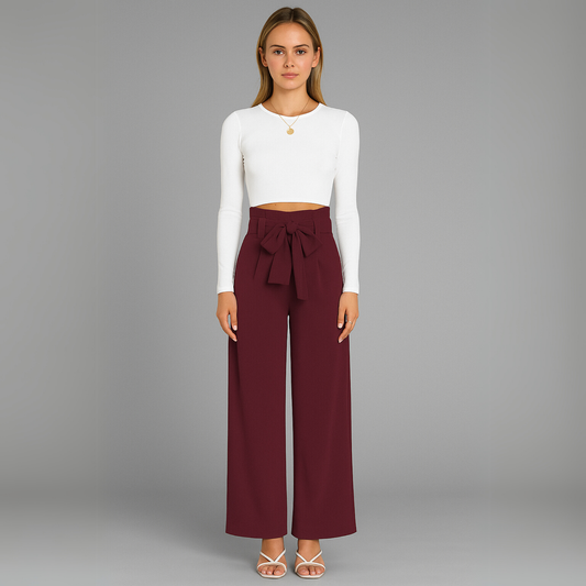 Women High Waist Wide Leg Pants | Tie Waist