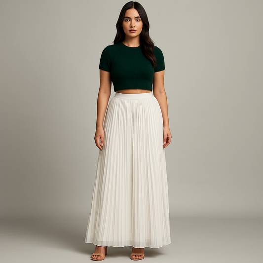 Women Pleated Maxi Skirt | Flowing High Waist