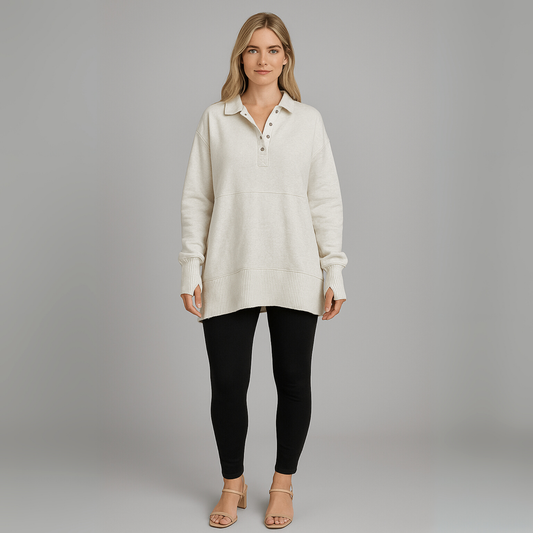 Women Button Neck Hoodie | Long Sleeve