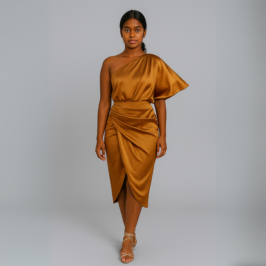 Women One Shoulder Dress | Draped Detail